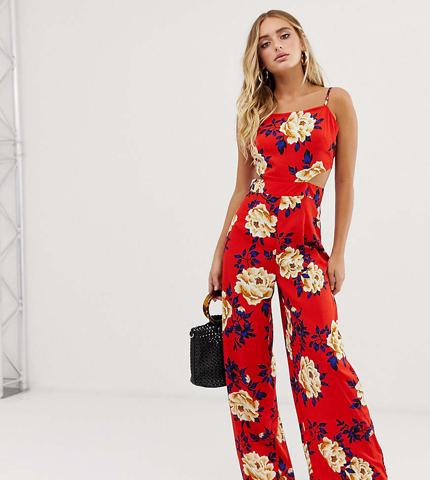 Boohoo Strappy Floral Cut Out Jumpsuit