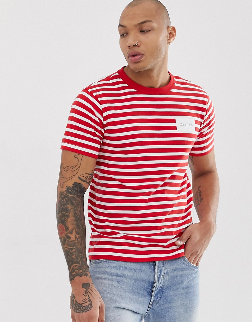 Calvin Klein box logo stripe crew neck t-shirt in red
