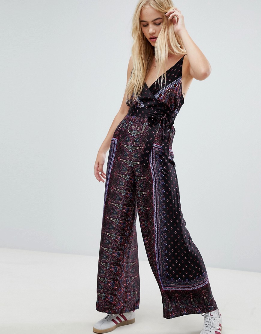 Free People Cabbage Rose wrap front printed jumpsuit - Black combo