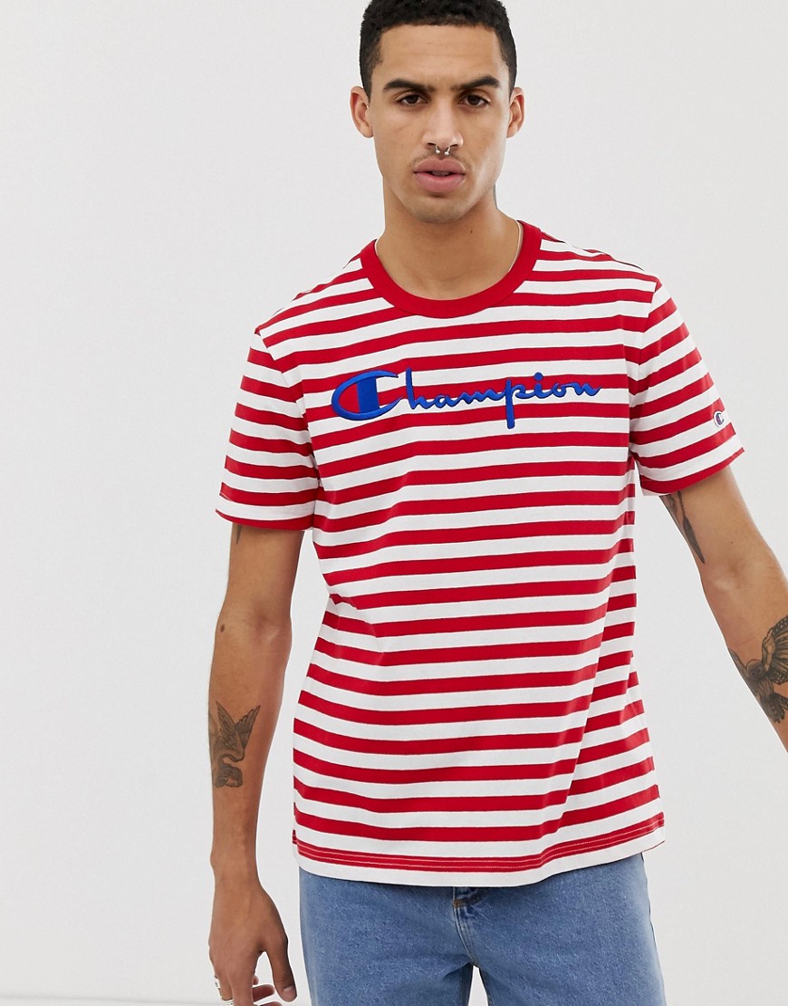 Champion striped t-shirt with large logo in red