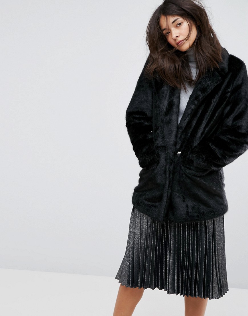 Urban Code Oversized Faux Fur Coat - Black