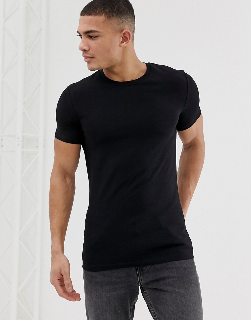 ASOS DESIGN muscle fit crew neck t-shirt with stretch with stretch in black