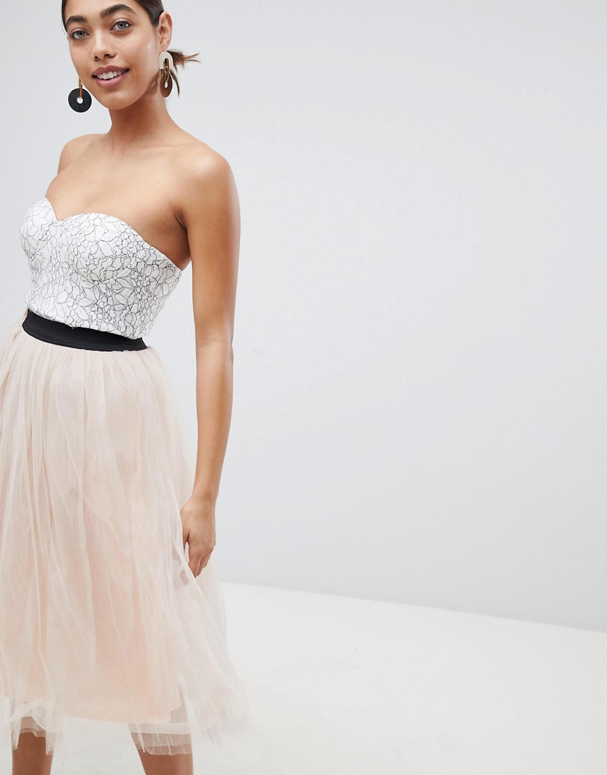 Rare London Lace Prom Midi Dress With Tulle Skirt