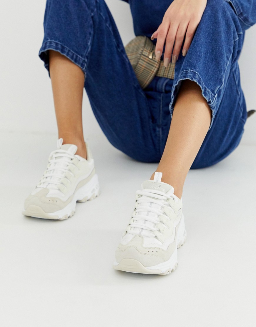 Skechers D'Lite chunky trainers in white