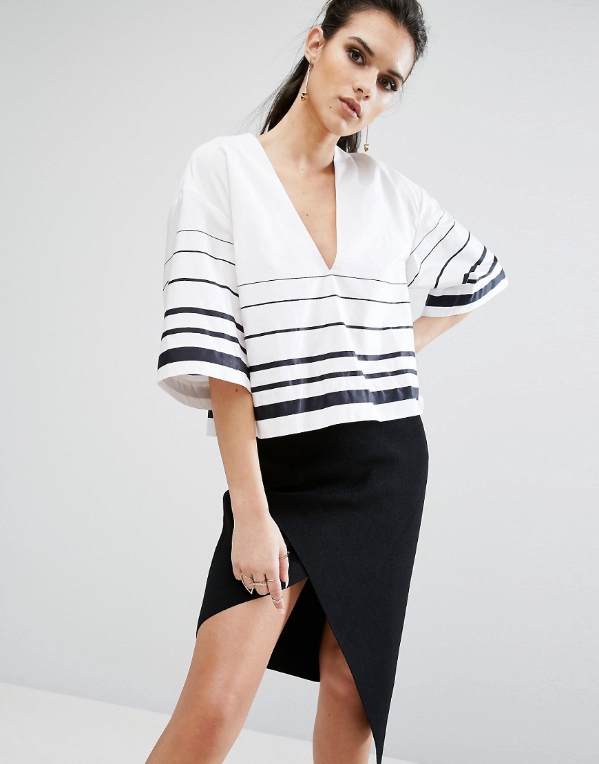 Kendall  Kylie Printed Boxy Top - White/black