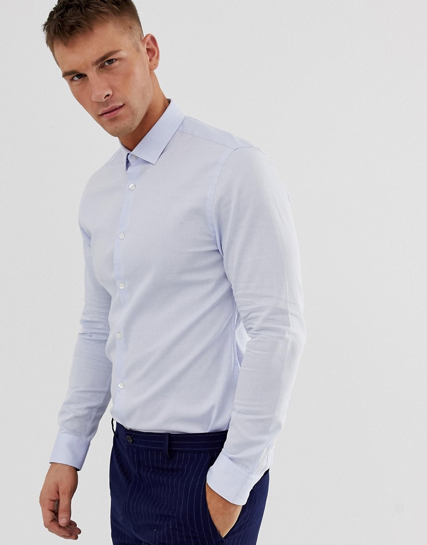 Moss London skinny fit shirt in blue dobby