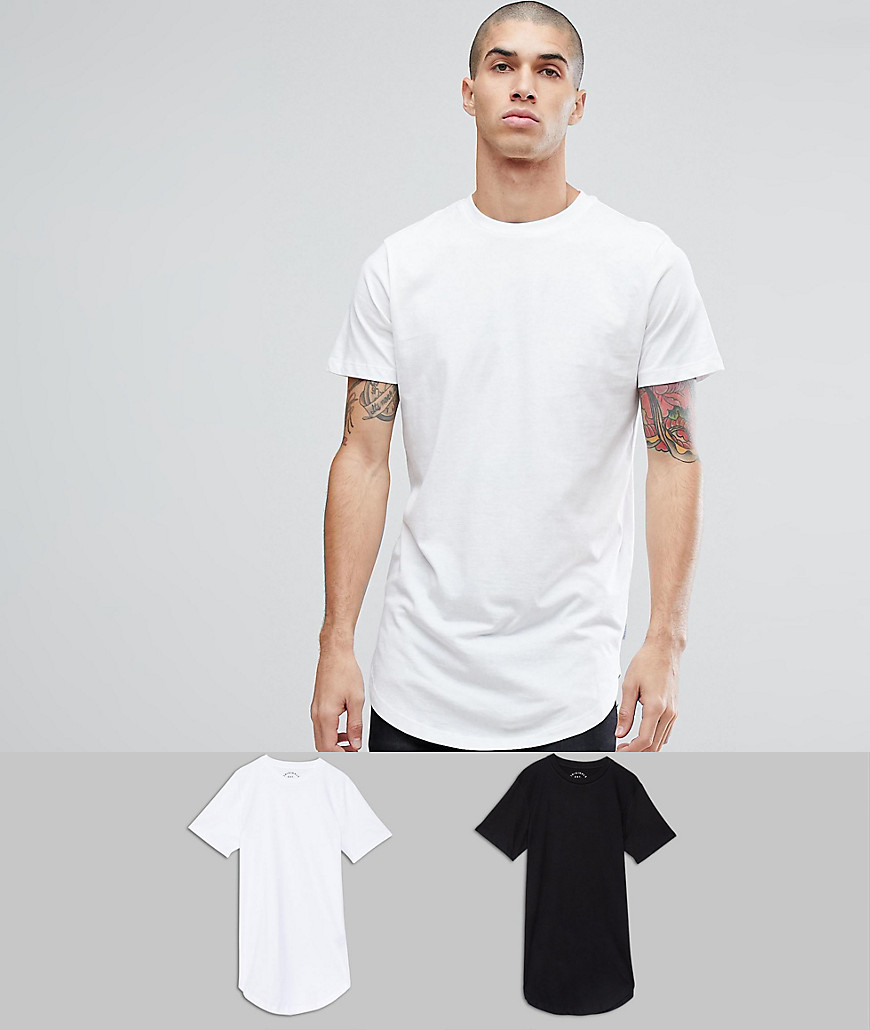 Jack & Jones Originals 2 Pack Longline T-Shirt SAVE - White black