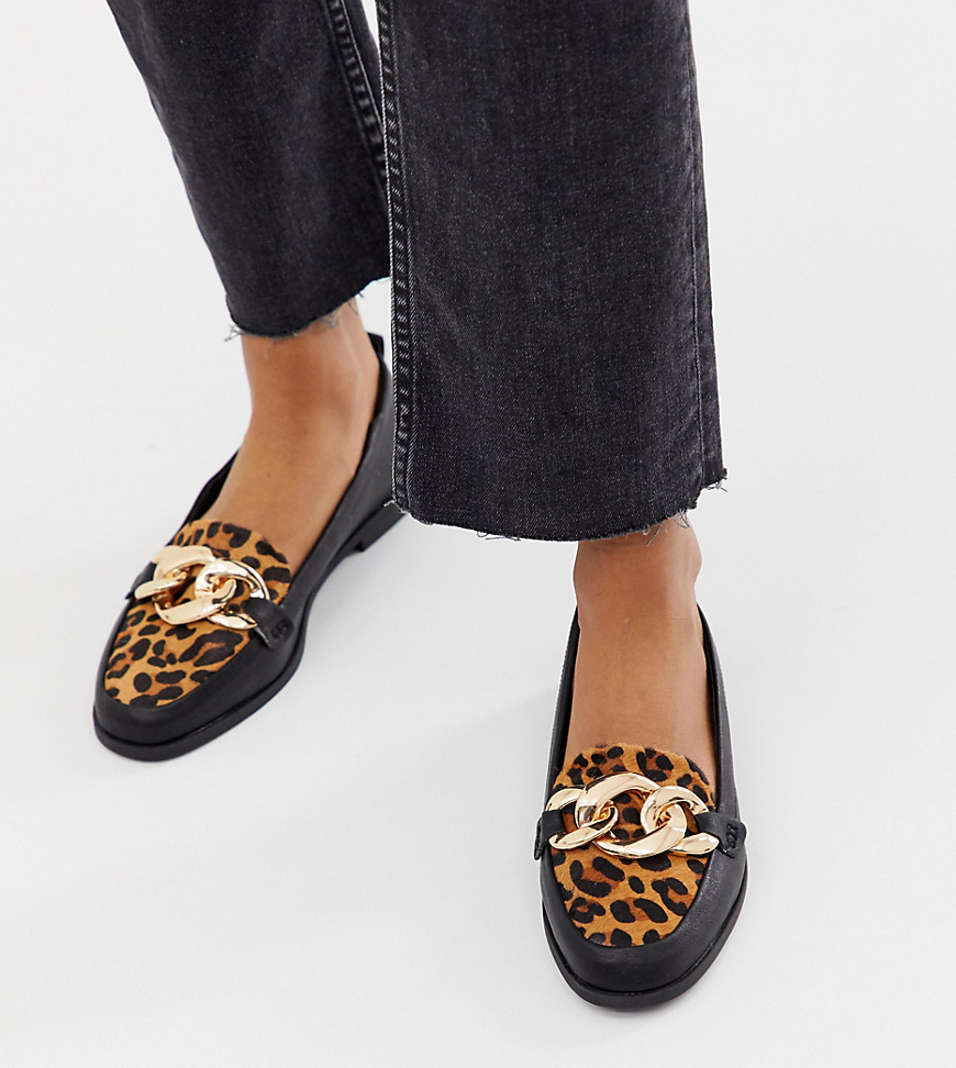 New Look mix loafer in black and leopard