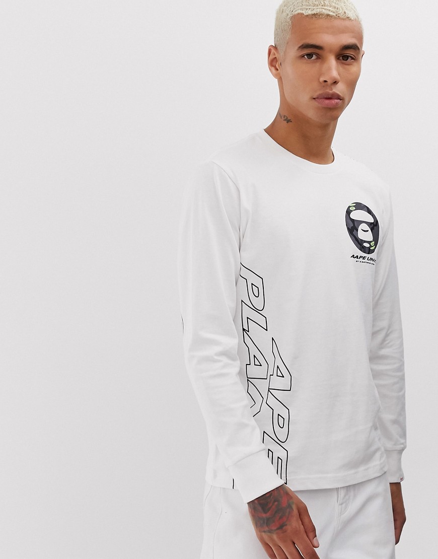 AAPE By A Bathing Ape Long Sleeve T-Shirt With Space Logo In White