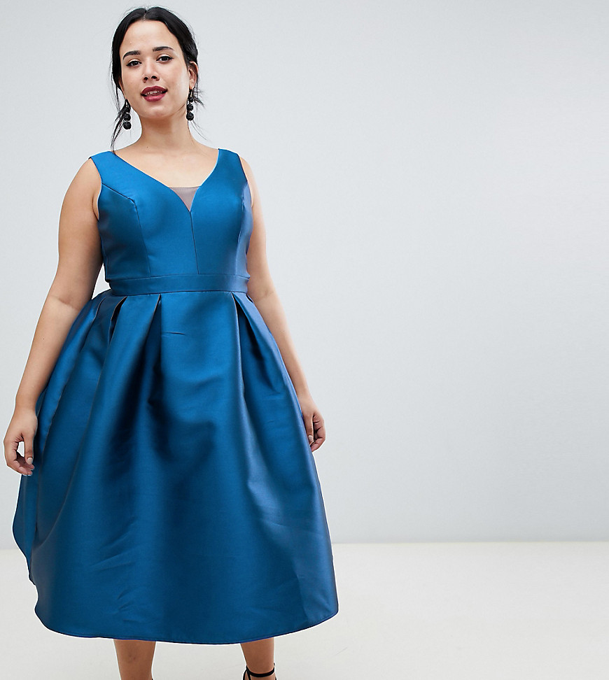 Chi Chi London Plus prom midi dress with sweetheart neckline in blue