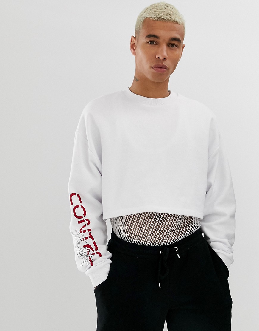 ASOS DESIGN oversized cropped sweatshirt with arm text print