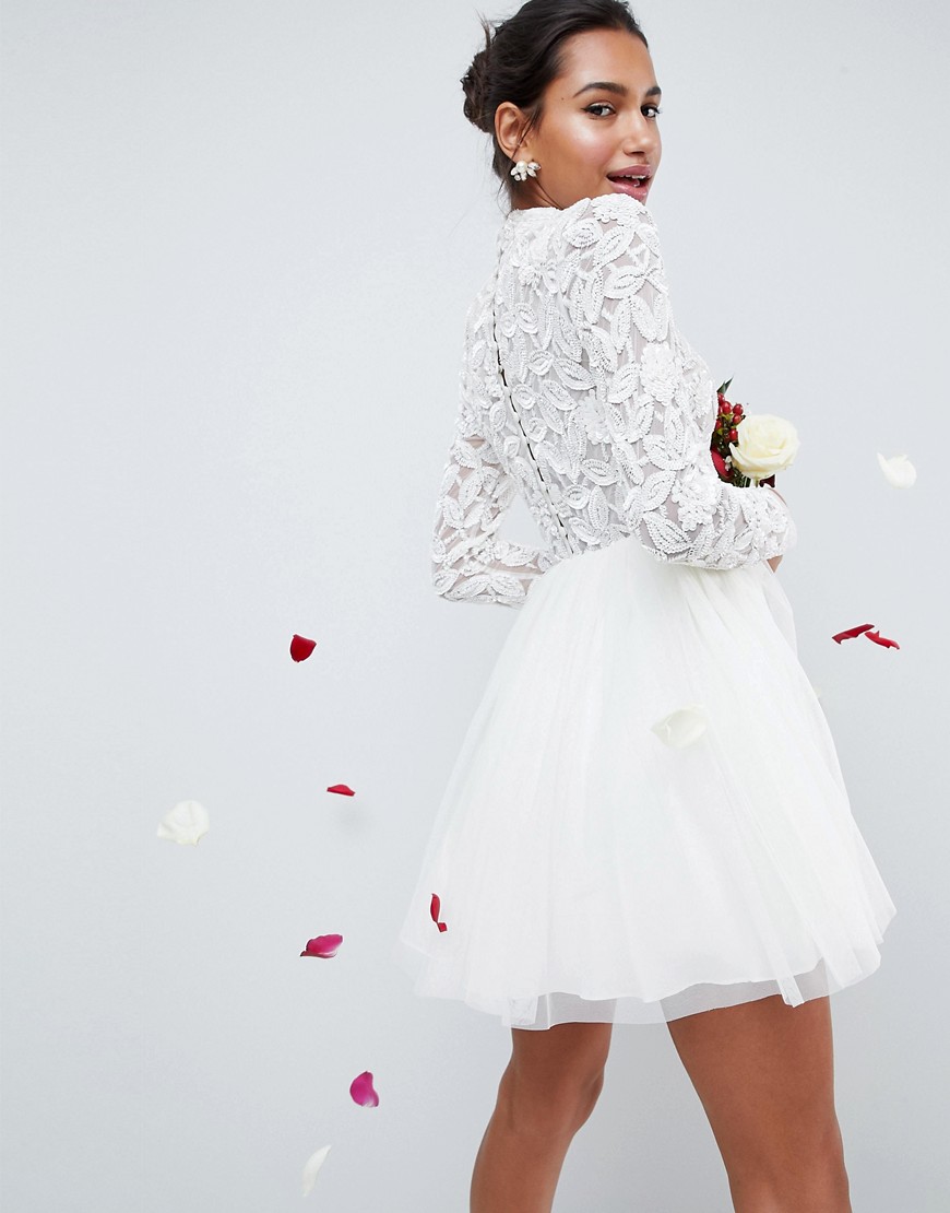 ASOS EDITION Embellished Tulle Mesh Mini Wedding Dress
