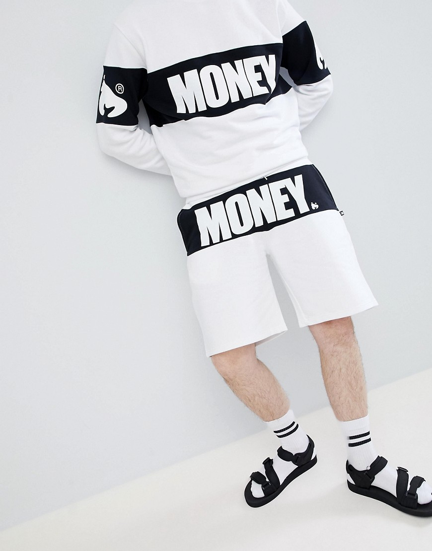 Money Block Shorts In White With Panel - White