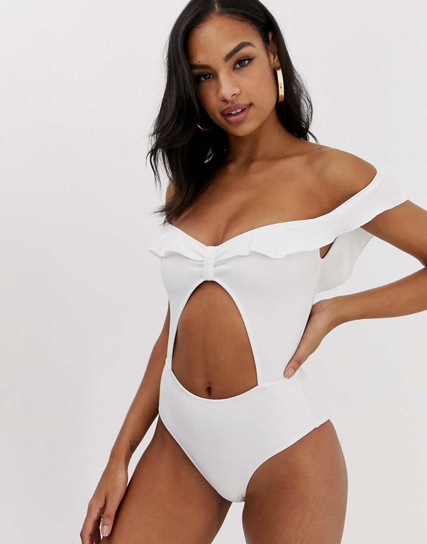 Fashion Union ribbed cut out swimsuit in white