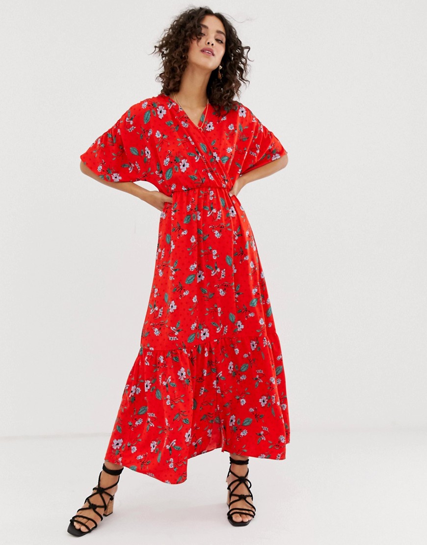 Ledningsevne Krydret det er alt Vero Moda Floral Tiered Wrap Maxi Dress In Red | ModeSens