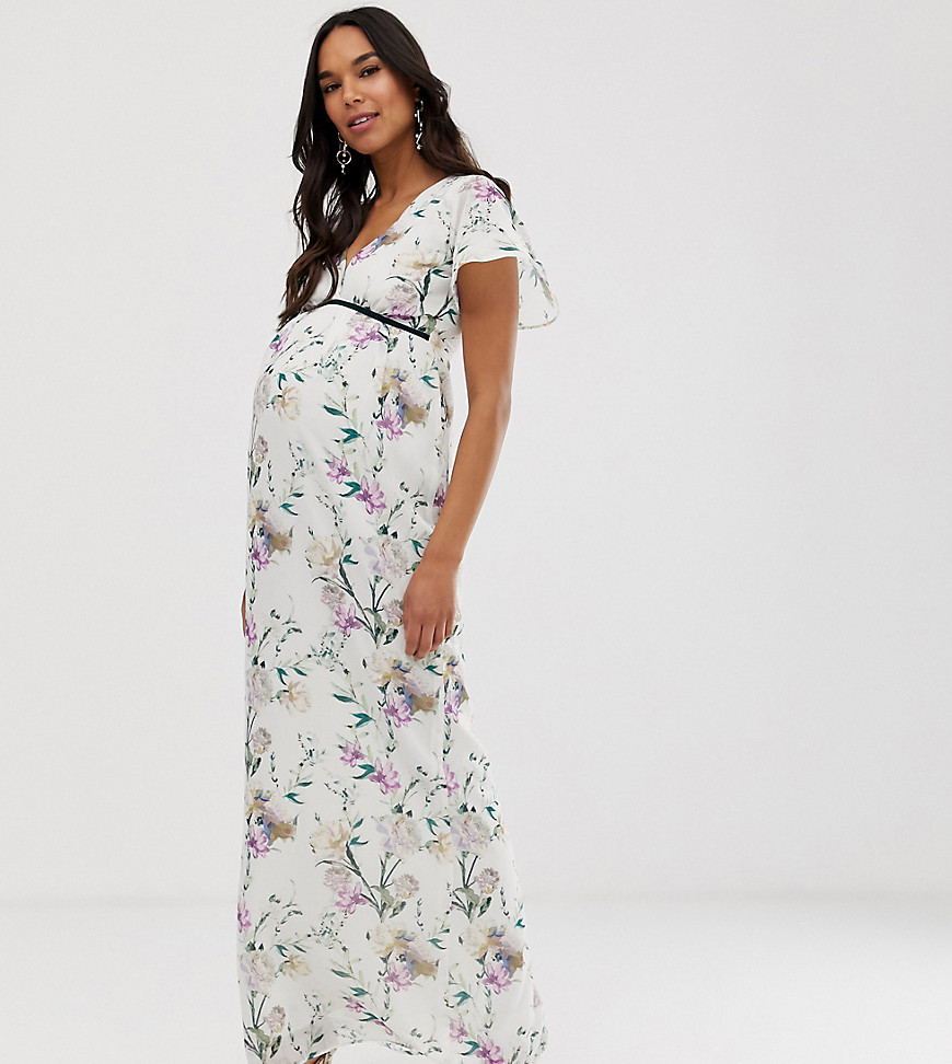 Hope & Ivy Maternity floral velvet trim maxi dress