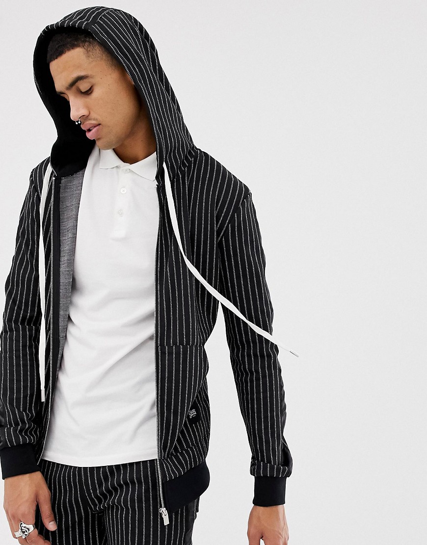 Sixth June zip thru hoodie in black stripe