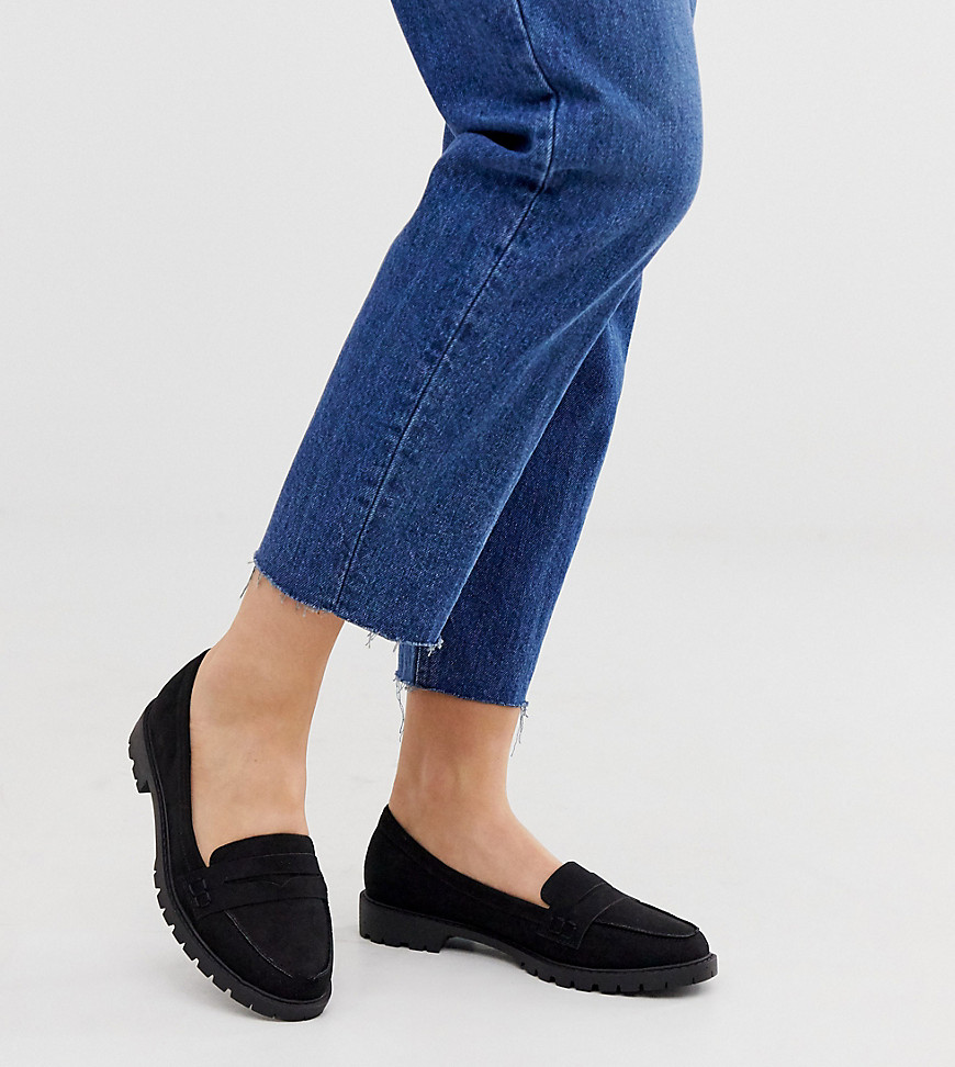 New Look Wide Fit faux suede chunky loafer in black