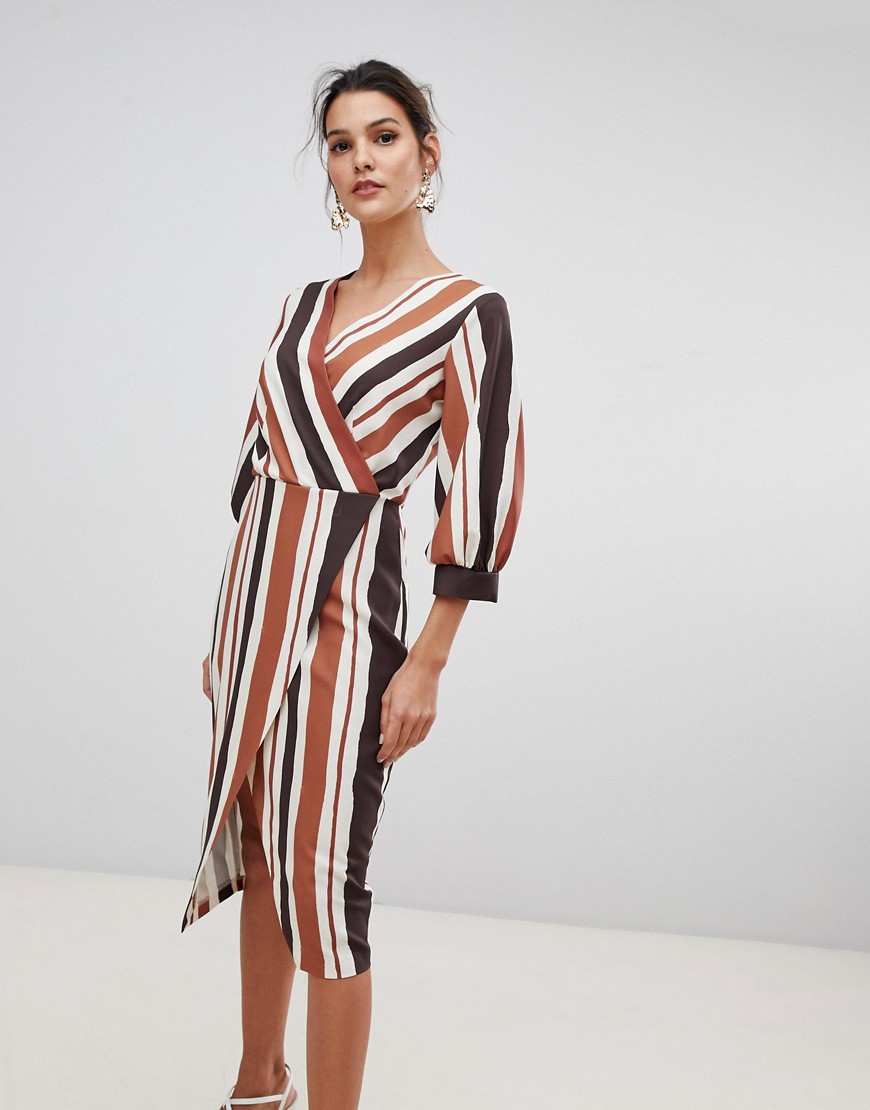 Closet London wrap dress in contrast stripe