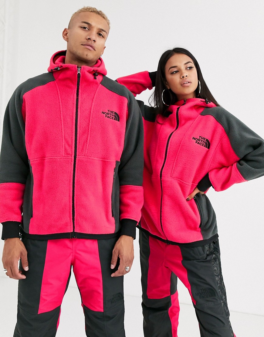 The North Face 94 Rage fleece hoodie in rose red/grey
