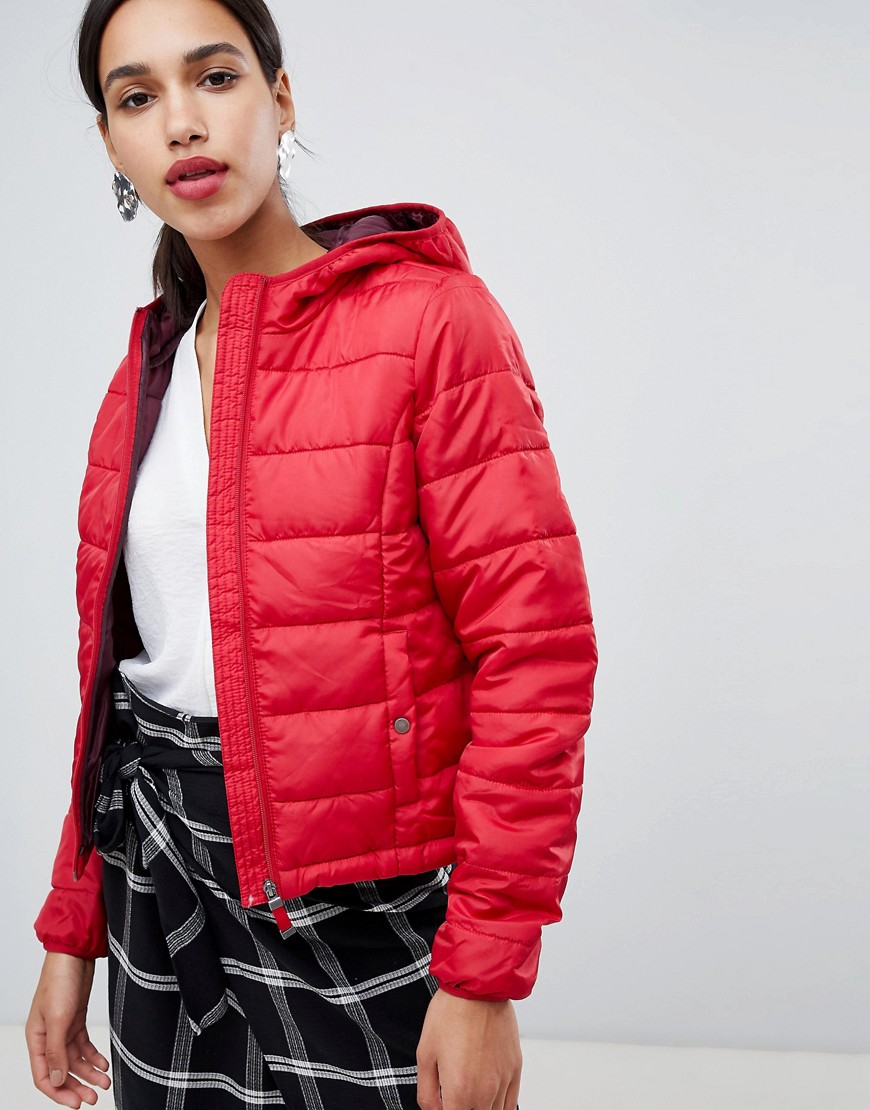 Vero Cropped Hooded Padded Jacket - Red |