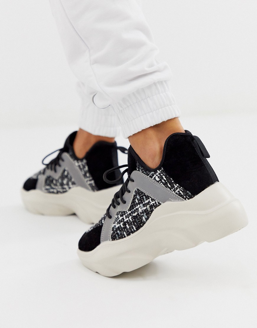 ASOS DESIGN Director chunky lace up trainers in black/white/reflective