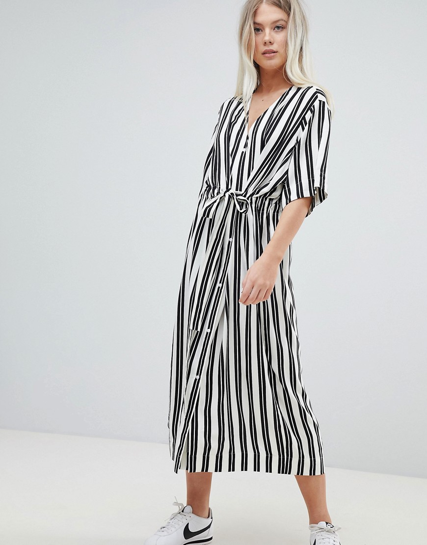 Weekday Stripe Shirt Dress - Black and white
