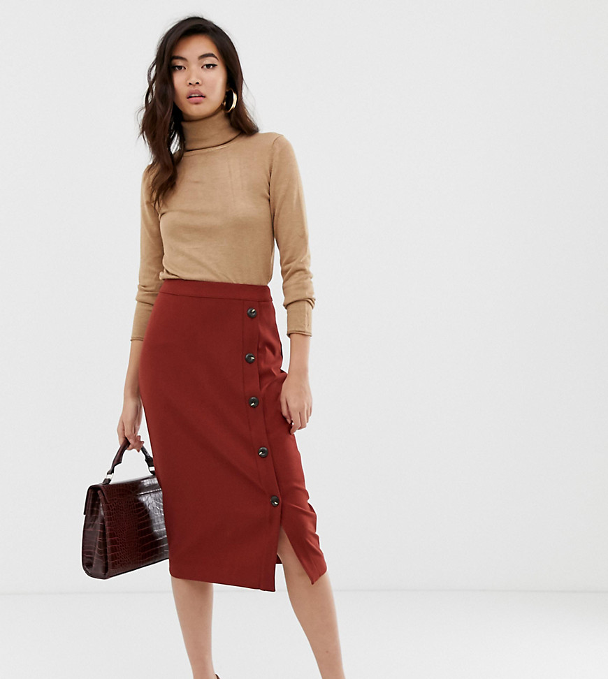 Warehouse midi skirt with button detail in rust