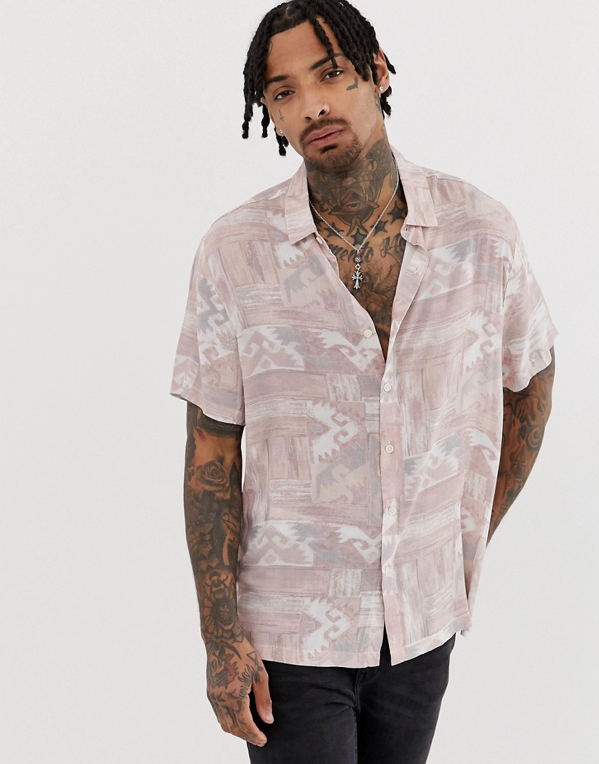 ASOS DESIGN relaxed fit shirt in 90s pastel print in pink