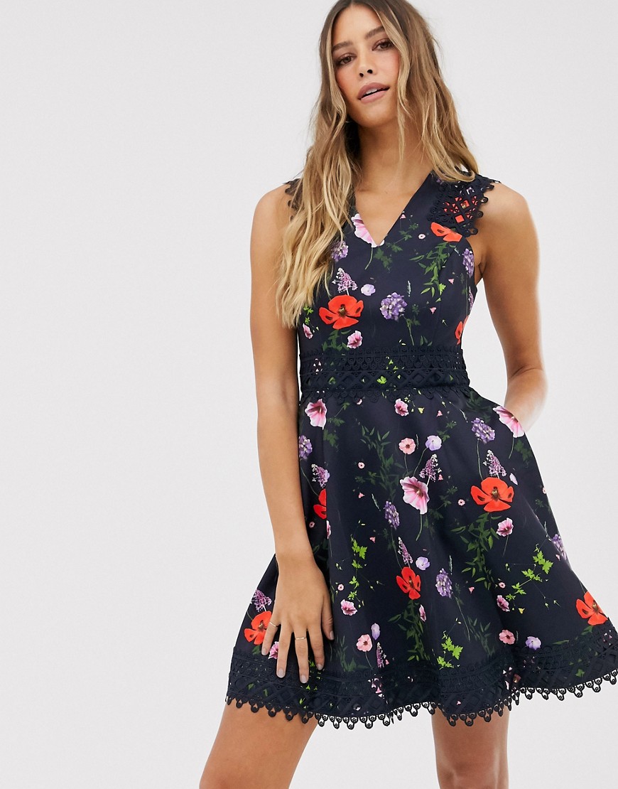 Ted Baker Mayo Skater Dress In Hedgerow Print-navy