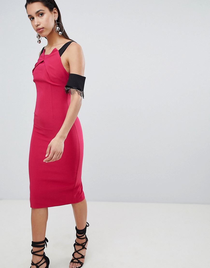 The 8th Sign Pencil Midi Dress With Lace Sleeve Detail