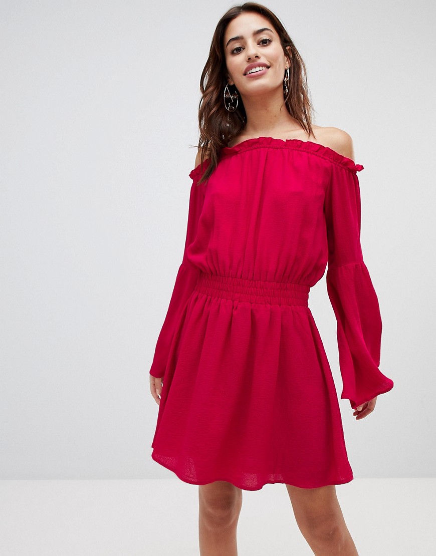 NA-KD Wide Sleeve Off Shoulder Dress - Pink