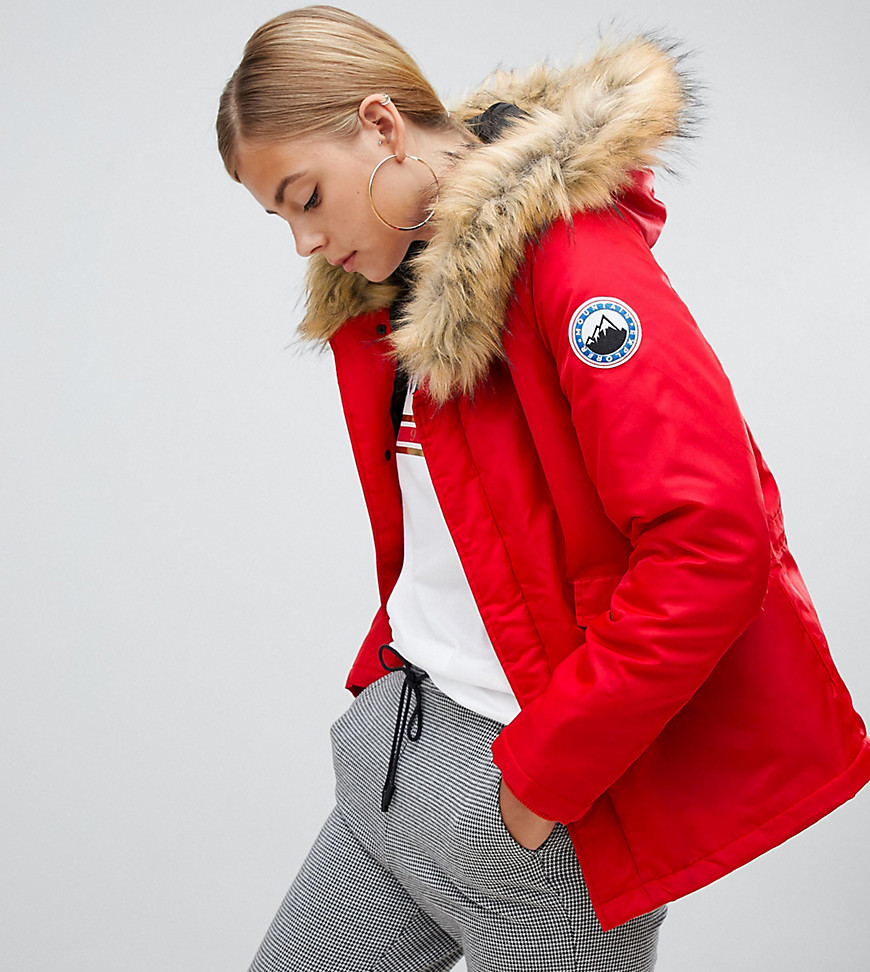 Boohoo luxe faux fur sporty parka in red
