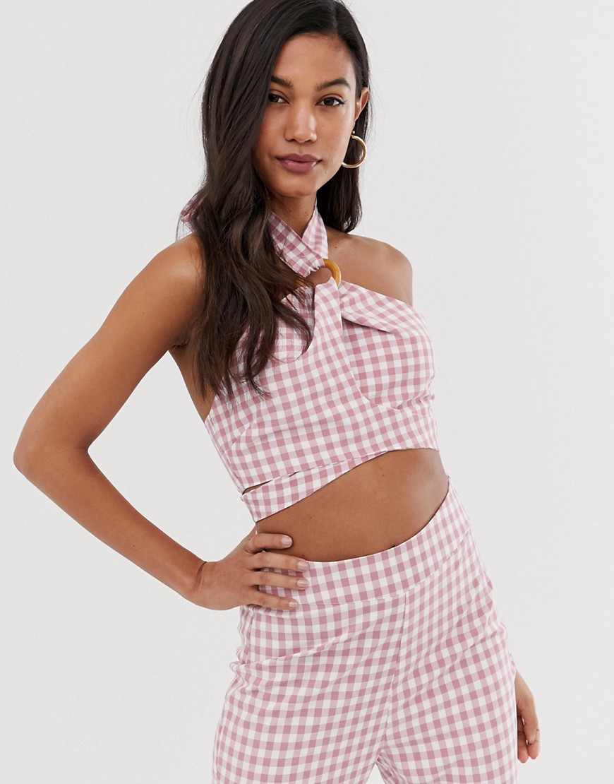 Fashion Union crop top with ring detail in gingham co-ord