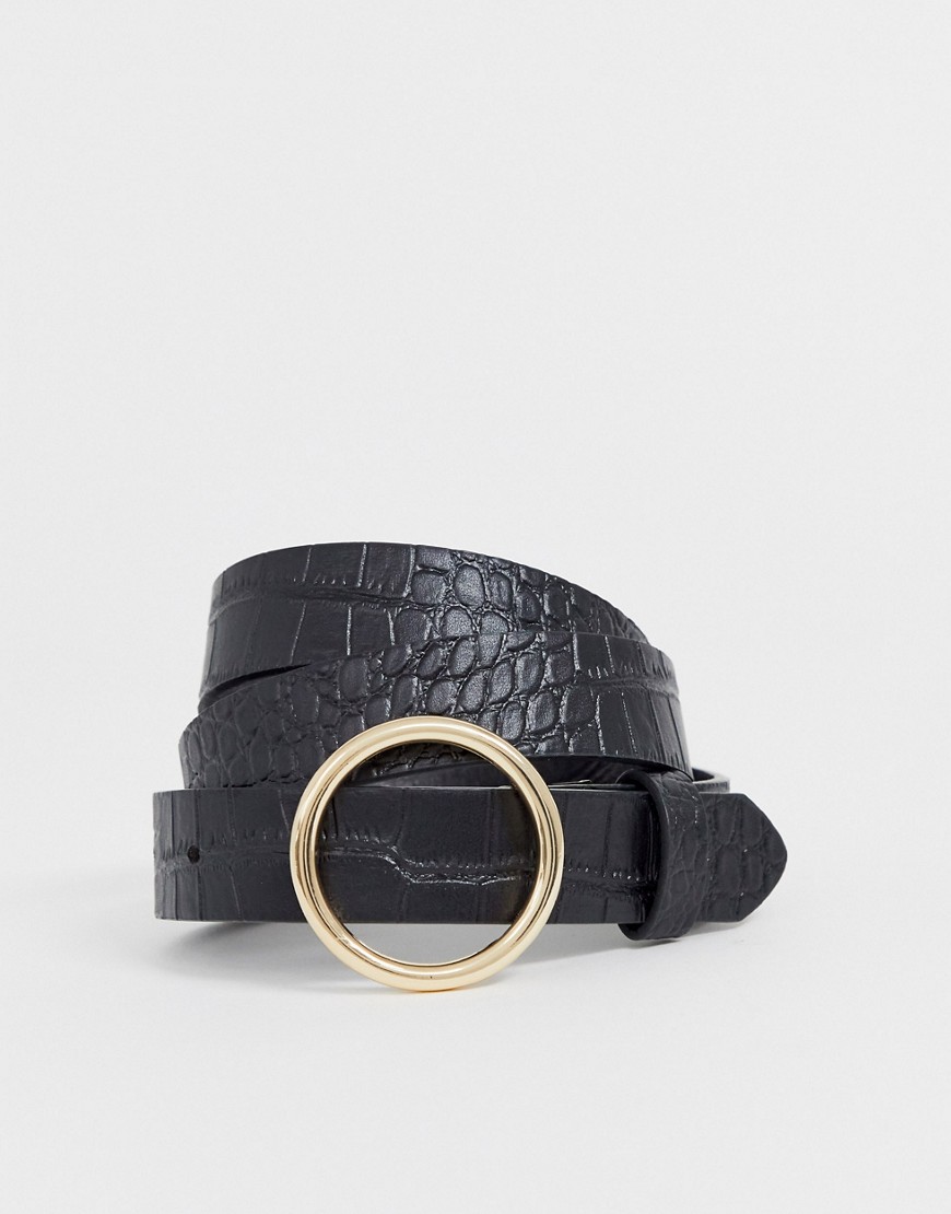 Pieces circle belt in faux croc