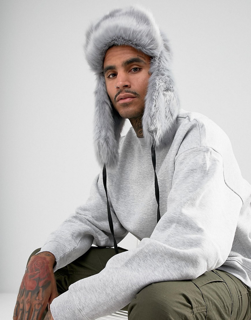 The New County Oversized Faux Fur Trapper Hat In Grey - Grey