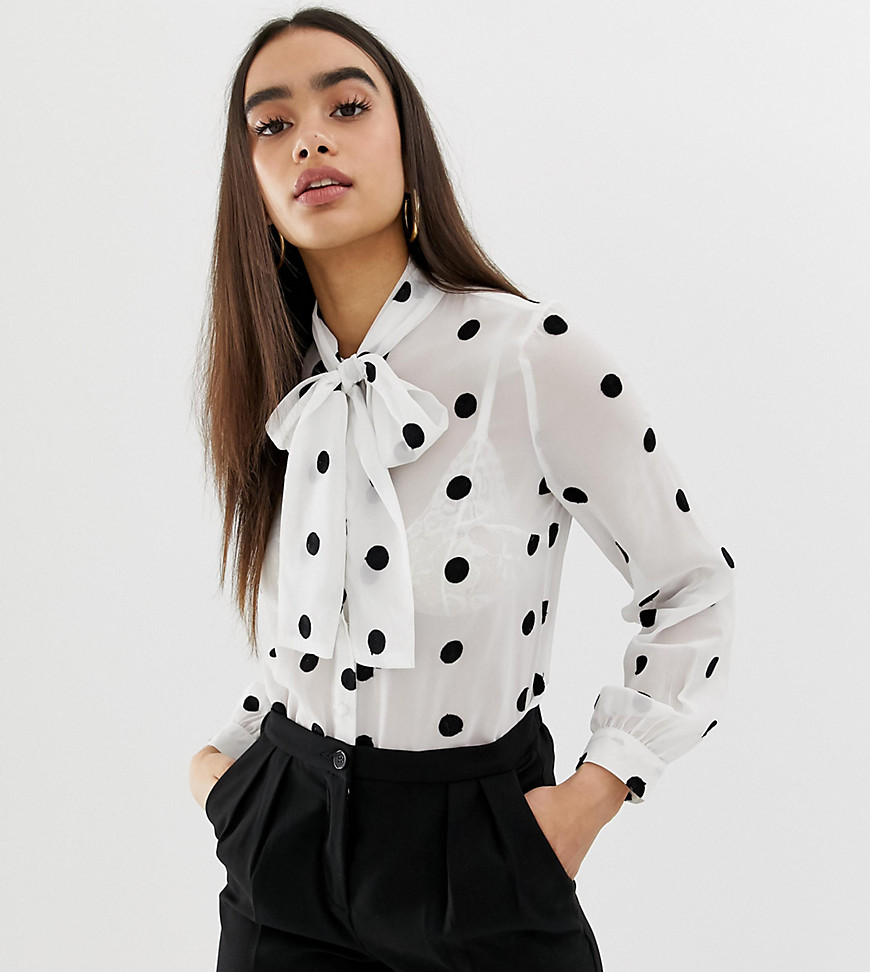 UNIQUE21 mesh pussybow blouse with polka dot