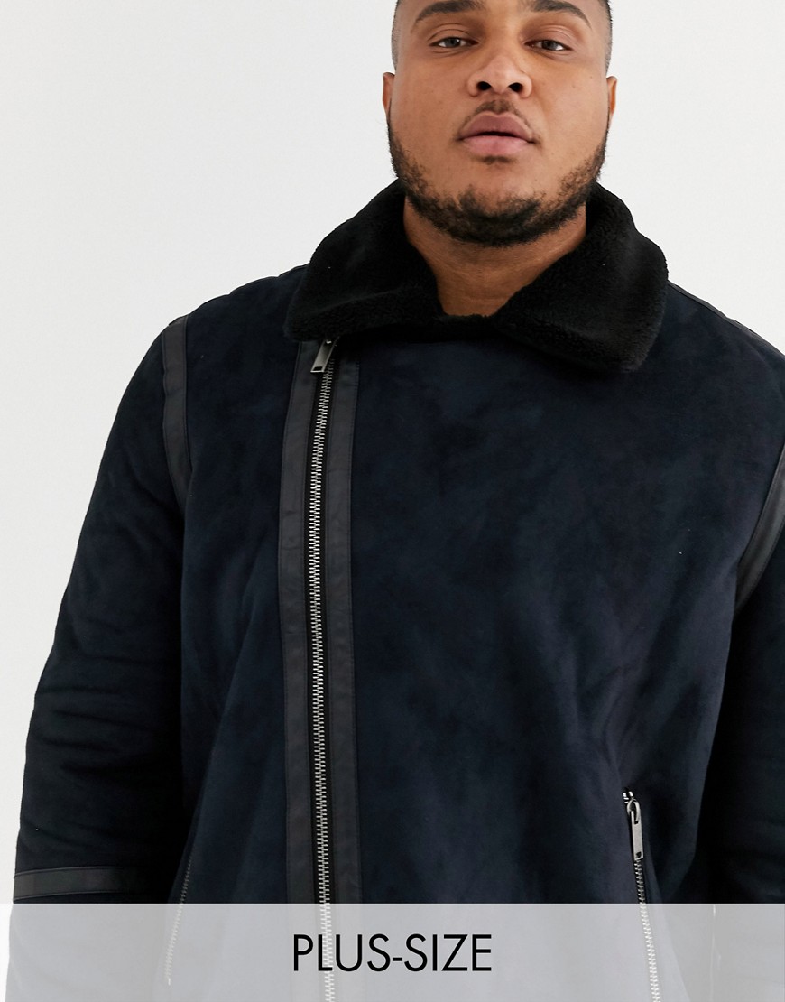 Burton Menswear Big & Tall shearling jacket in black