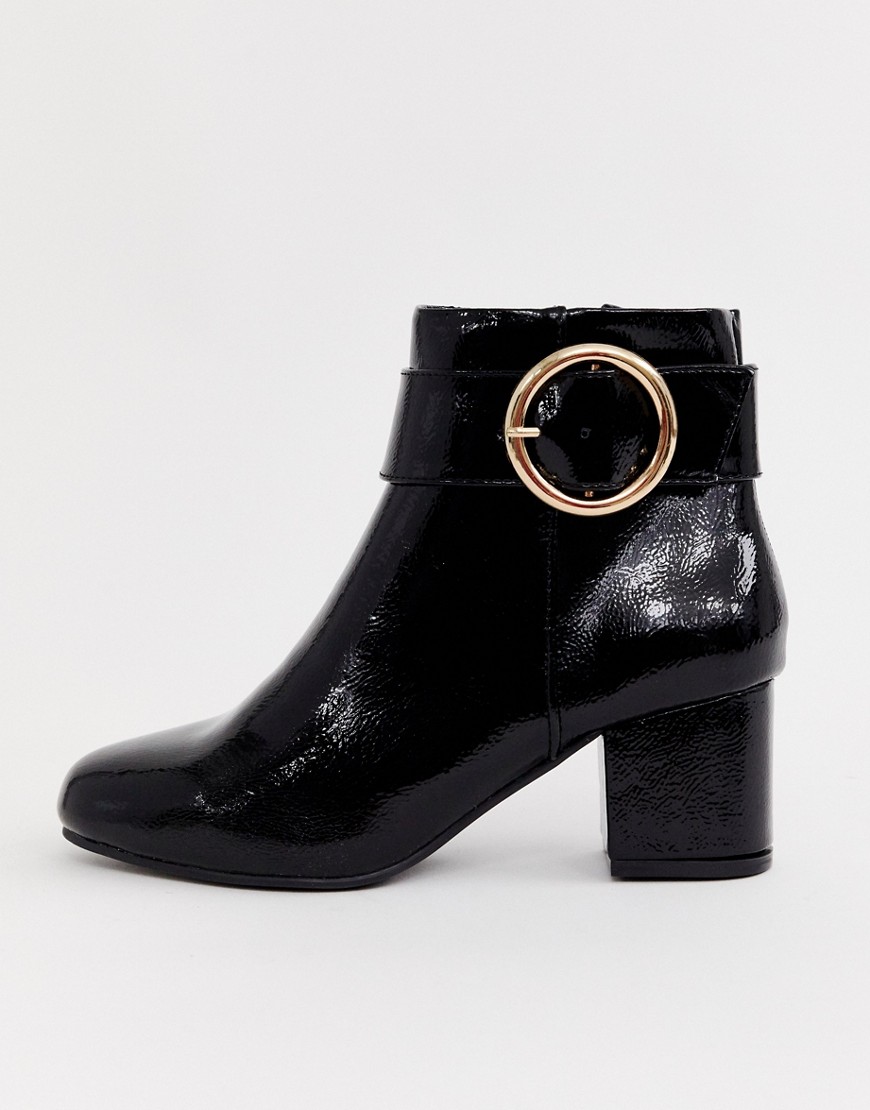 New Look patent block heeled boot in black