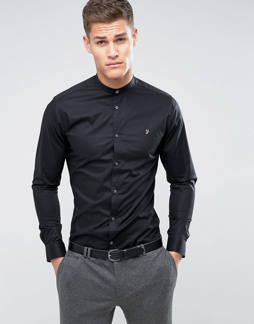 Farah slim fit smart poplin shirt in black - Black