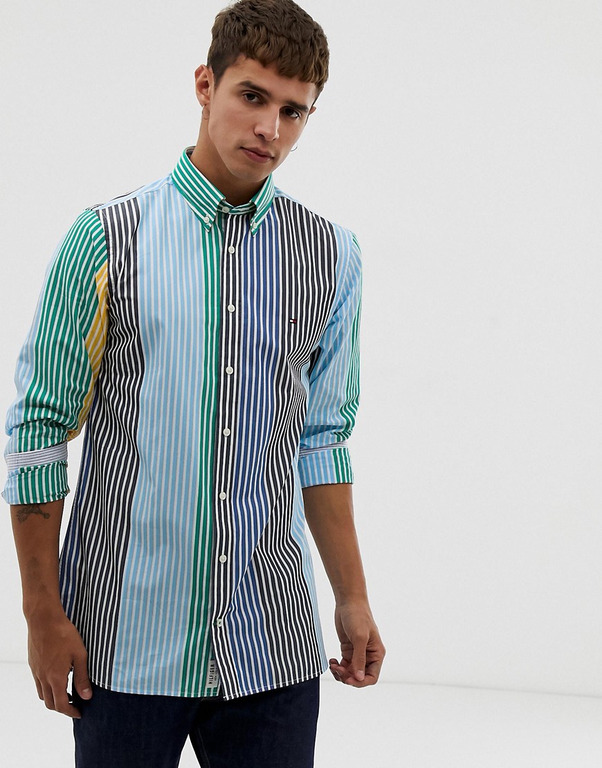 Tommy Hilfiger block colour stripe shirt slim fit in blue