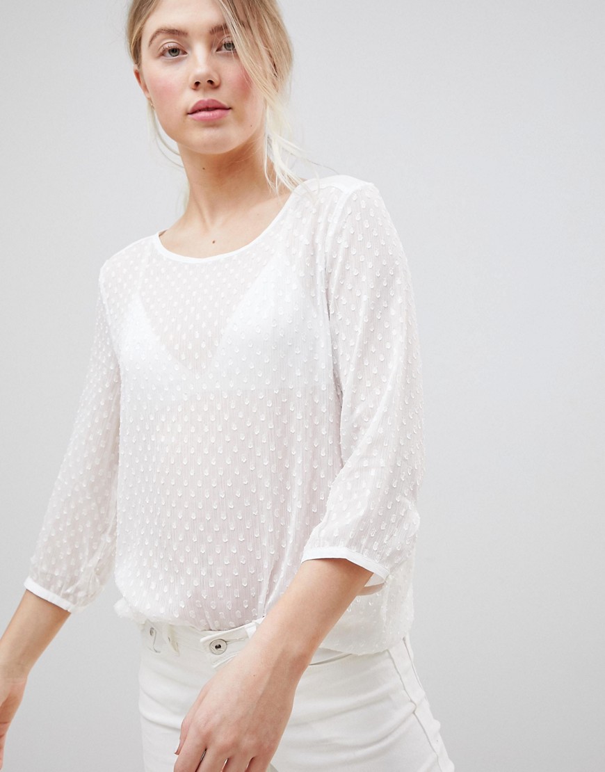 JDY Freaky Sheer Spotted Blouse - White