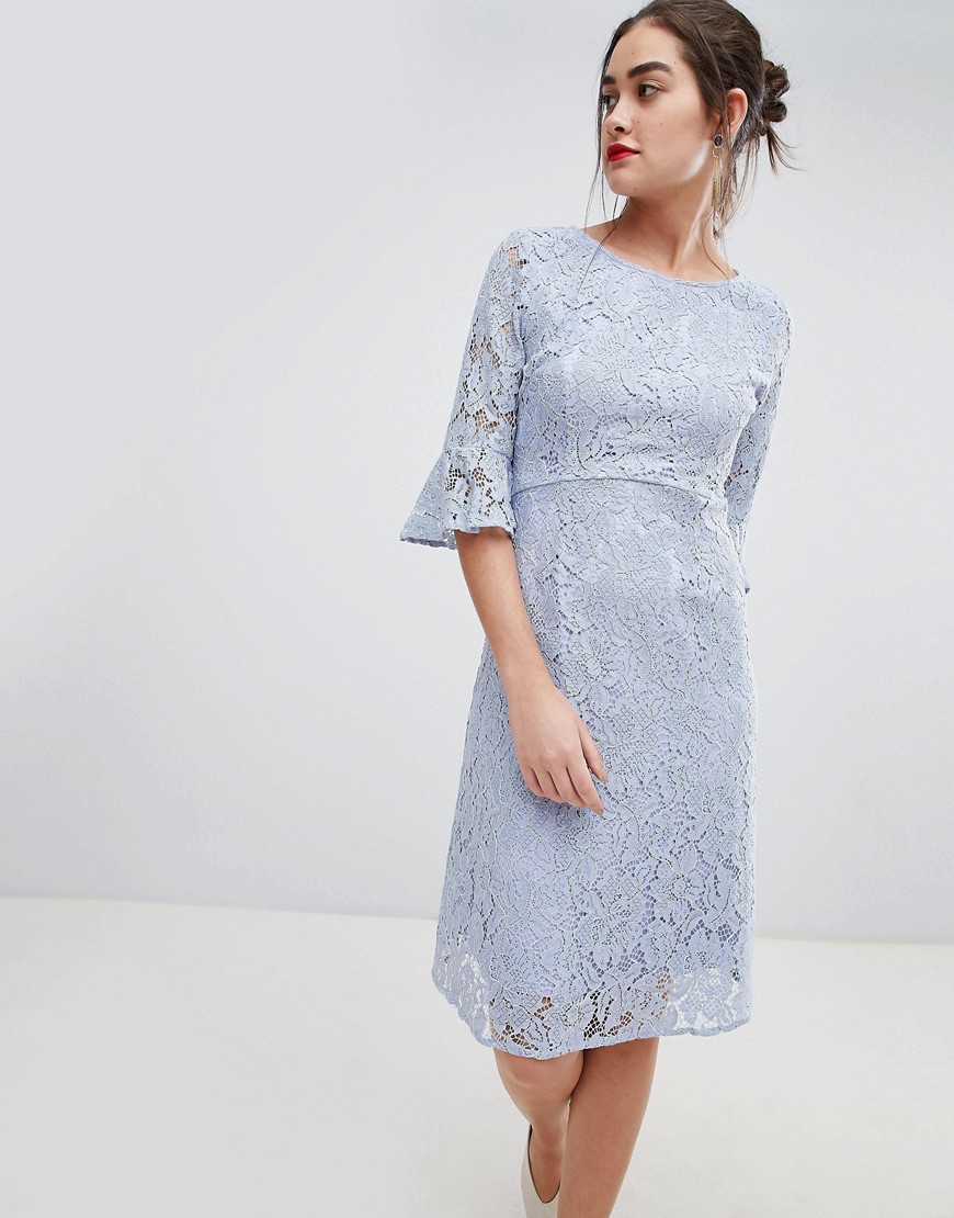 Sugarhill Boutique ellie fluted sleeve lace midi dress - Pale blue