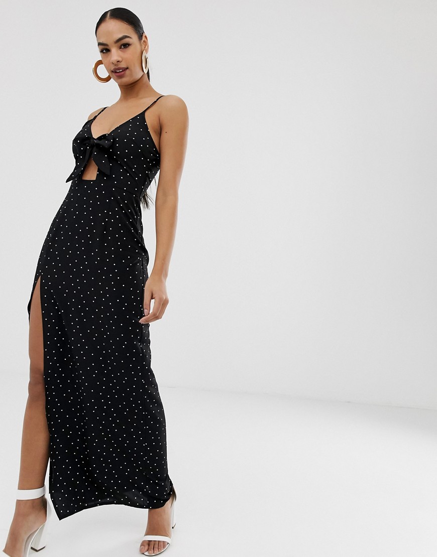 In The Style polka dot tie front maxi dress