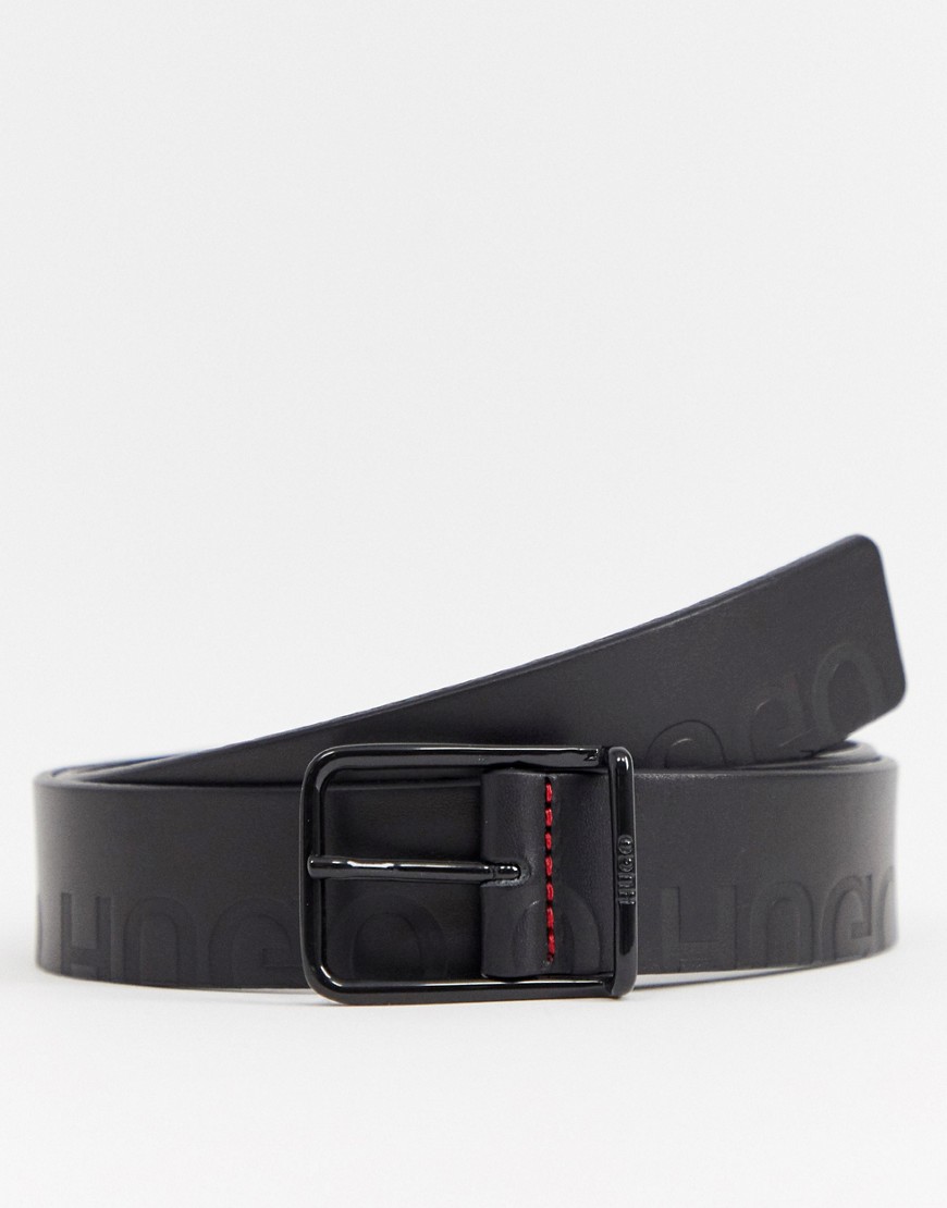 HUGO Gal-l leather all over logo belt in black