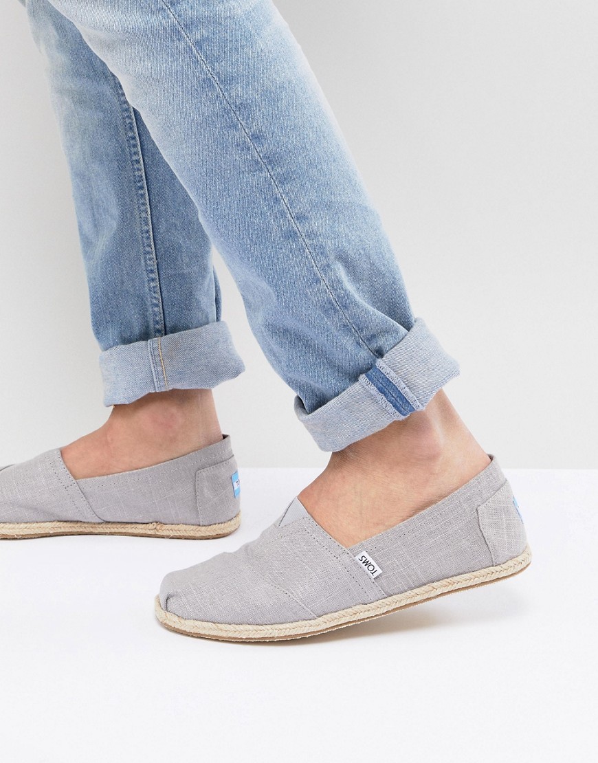 Toms Espadrilles In Grey Linen With Rope Detail