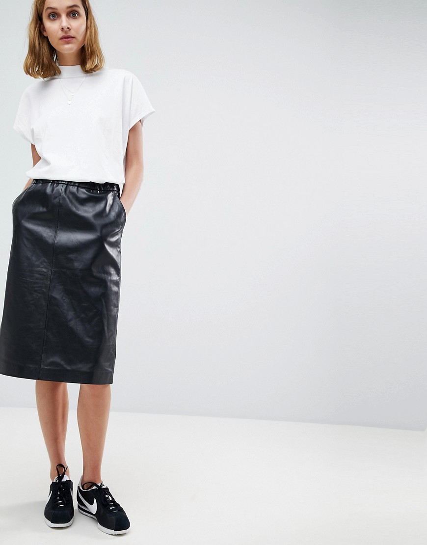 Moss Copenhagen Leather Midi Skirt