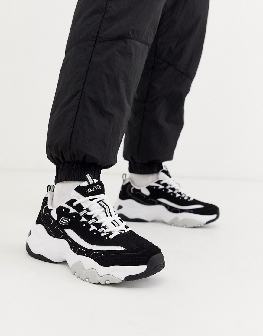 Skechers d'lites 3.0 chunky trainers in black and white