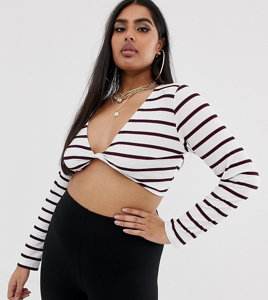 COLLUSION Plus twist front crop top in stripe