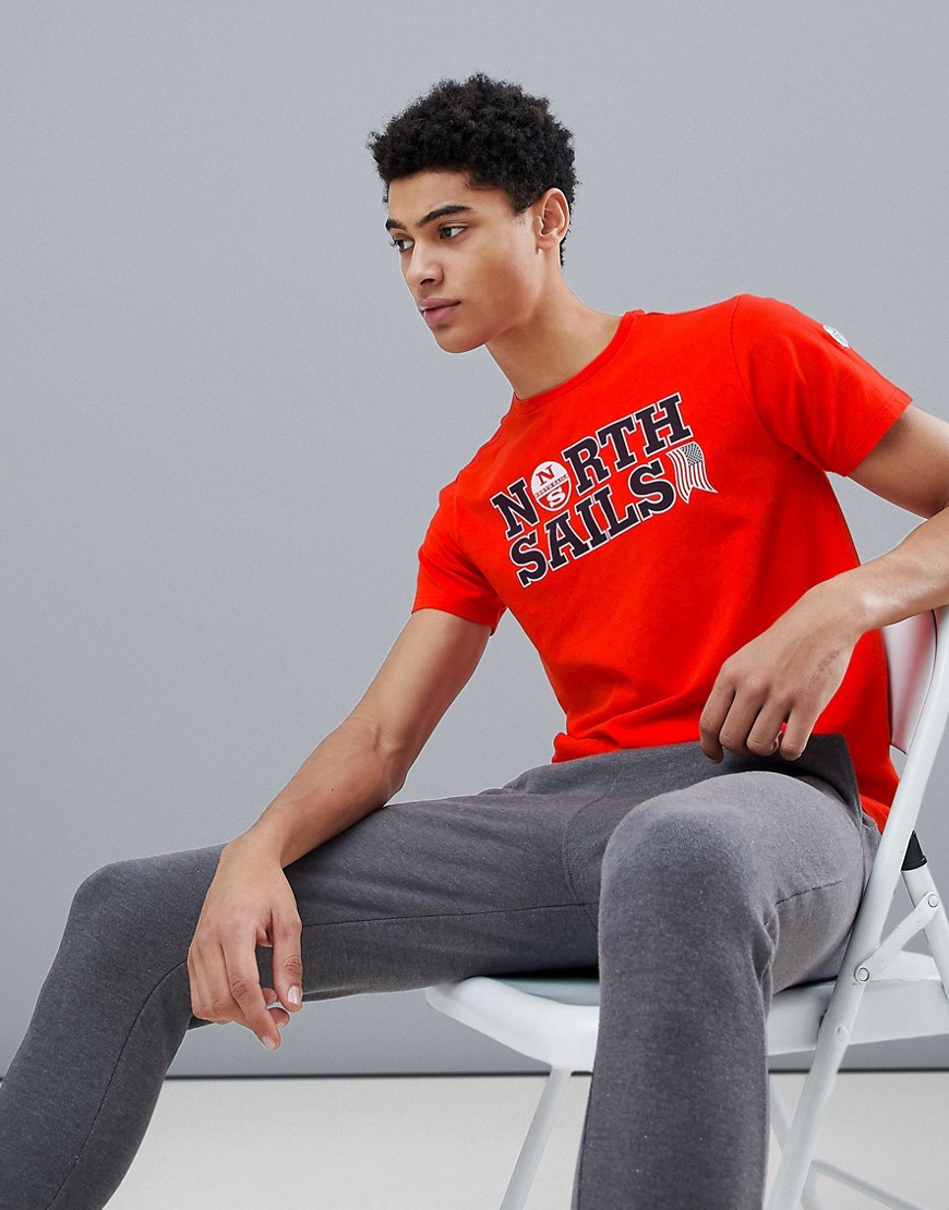 North Sails Slim Fit Text Logo T-Shirt In Red